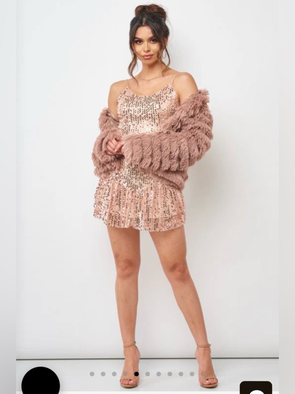 NWT Edite Mode Fashion Strap Rose Gold Sequence Ruffle Dress XS